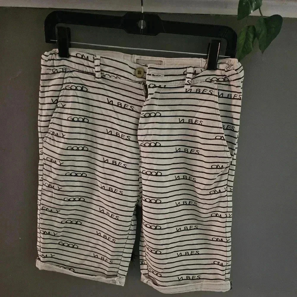Zara Kids Collection "ONLY GOOD VIBES" STRIPED SHORTS Size 13-14